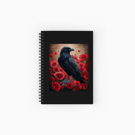 Raven Red Poppies Gothic Nature Art natural Spiral Notebooks   Ruled Line