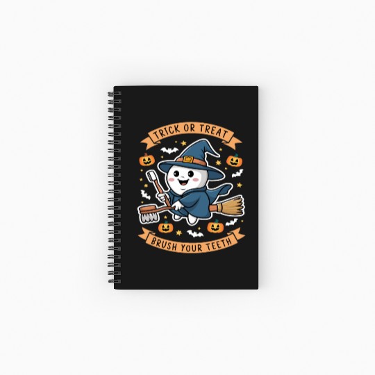 Funny Dentist Pun Trick Or Treat Brush Your Teeth Spiral Notebooks   Ruled Line