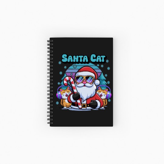 Retro Santa Cartoon - Cool Cats & Candy Cane Vibes Spiral Notebooks   Ruled Line