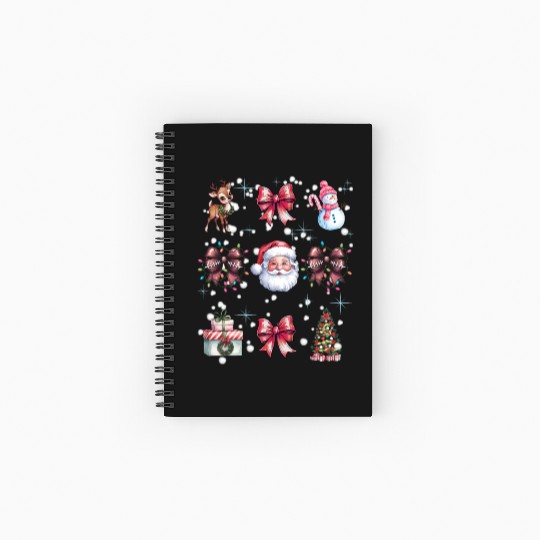 Christmas Coquette Bow, Cute Christmas Santa Spiral Notebooks   Ruled Line