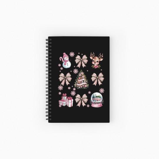 Christmas Coquette Bow, Cute Christmas Snowman Spiral Notebooks   Ruled Line