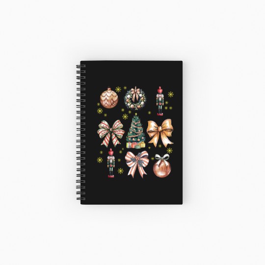 Christmas Coquette Bow, Cute Christmas Tree Spiral Notebooks   Ruled Line