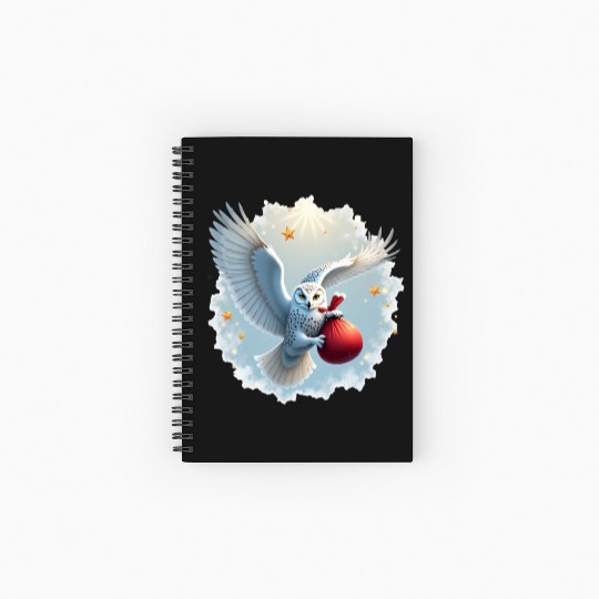 Snowy Owl Carrying Christmas Gift Bag Spiral Notebooks   Ruled Line