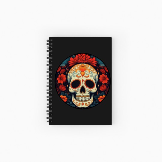 Black Colorful Dia De Los Muertos Spiral Notebooks   Ruled Line
