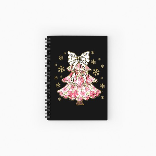 Preppy Pink Coquette Bow Xmas Tree Spiral Notebooks   Ruled Line