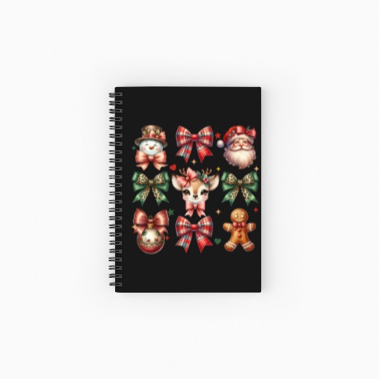 Christmas Coquette Bow Retro Christmas Spiral Notebooks   Ruled Line