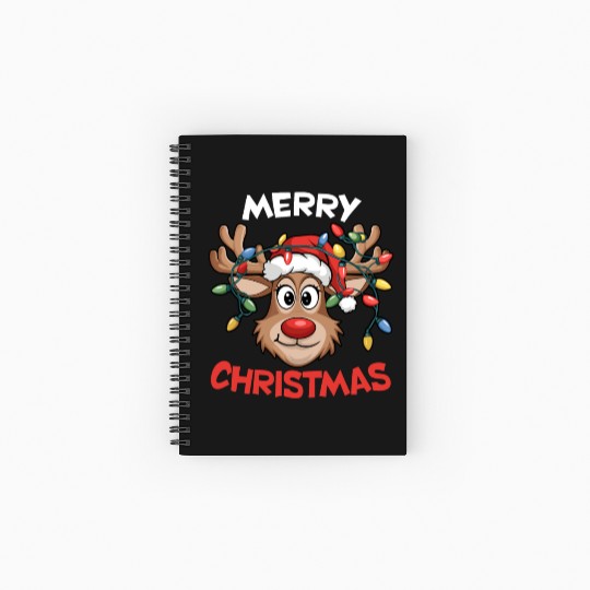 Merry Christmas Red Santa Hat Reindeer Xmas Family Spiral Notebooks   Ruled Line