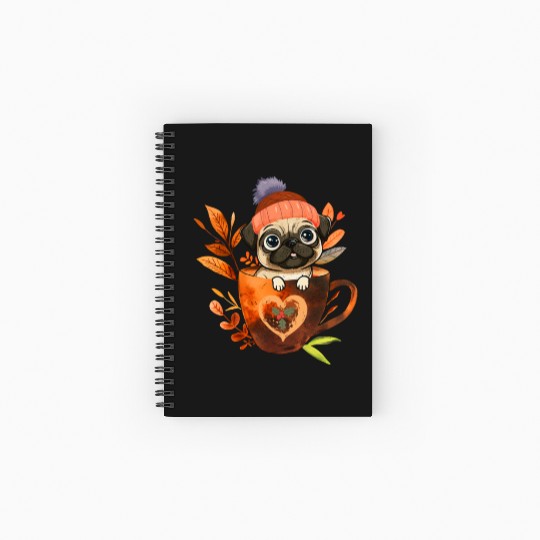 Pug in A Coffee Cup with Christmas Spiral Notebooks   Ruled Line
