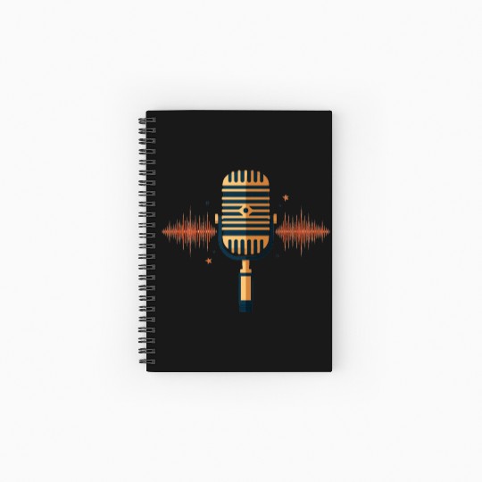 Vintage Microphone with Sound Waves Spiral Notebooks   Ruled Line