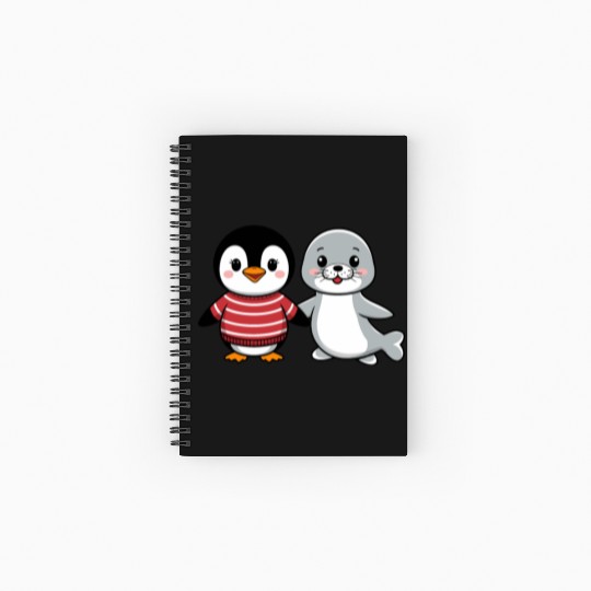 Penguin and Seal Friends holding hands Spiral Notebooks   Ruled Line