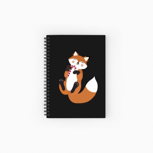 Playful fox with candy cane for Christmas Spiral Notebooks   Ruled Line