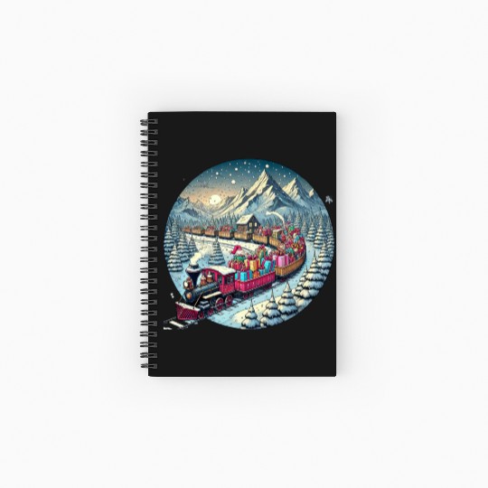 Christmas Train of Gifts through Snowy Peaks Spiral Notebooks   Ruled Line
