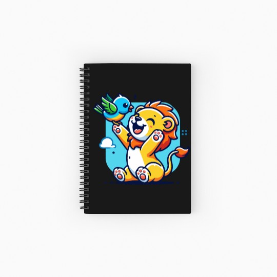 cute lion cub playing with a colorful bird Spiral Notebooks   Ruled Line