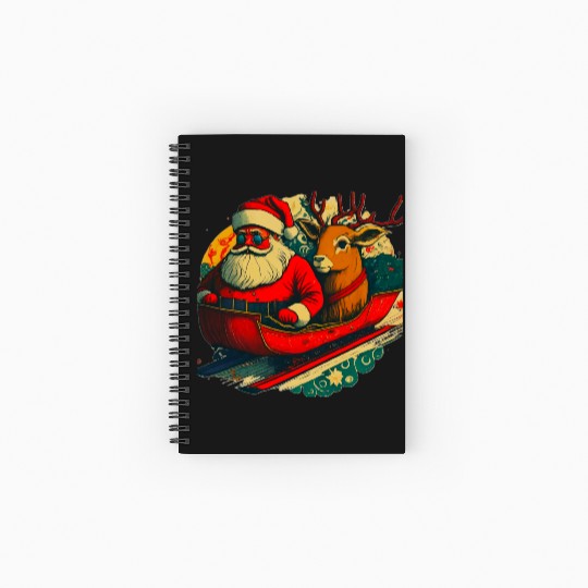 Christmas Santa Claus and Reindeer Vintage Retro Spiral Notebooks   Ruled Line