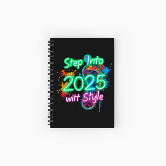 A glowing neon footprint graphic with new year Spiral Notebooks   Ruled Line