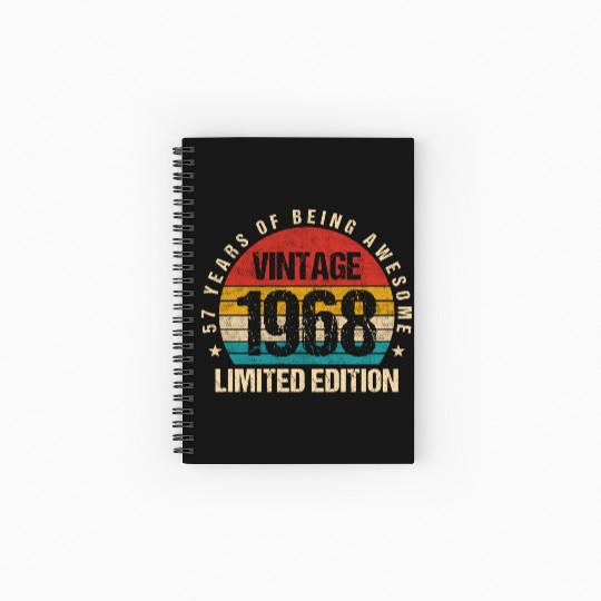 Vintage 1968 Limited Edition 57th Birthday Gift Spiral Notebooks   Ruled Line