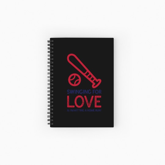 Swinging for love’ Baseball Valentines Day Spiral Notebooks   Ruled Line