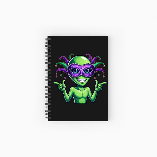 Mardi Gras Alien Cartoon Veggie Fun Spiral Notebooks   Ruled Line