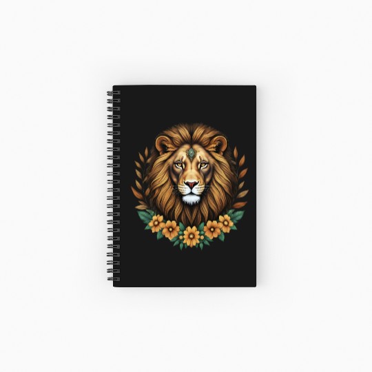 Royal Floral Lion Design Spiral Notebooks   Ruled Line