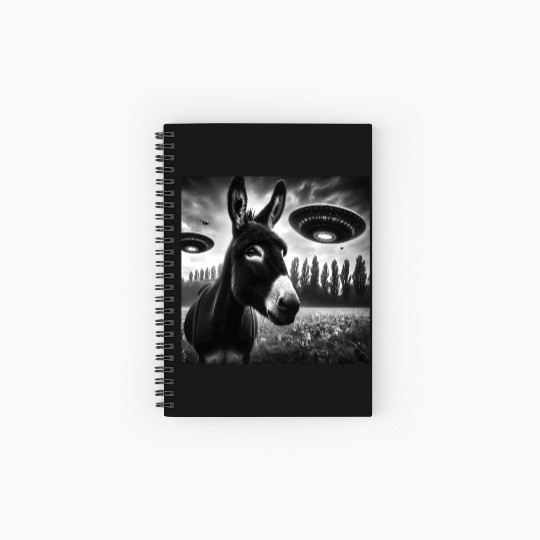 Donkey mule Funny Graphic Selfie with UFOs Weird A Spiral Notebooks   Ruled Line