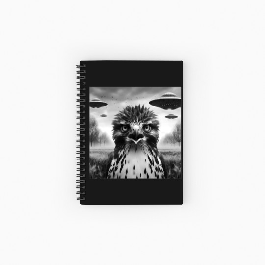 Hawk falcon Funny Graphic Selfie with UFOs Weird Spiral Notebooks   Ruled Line