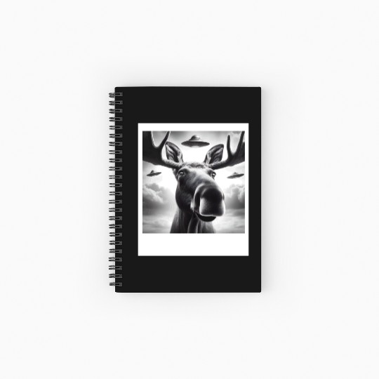 Moose Funny Graphic Selfie with UFOs Weird Aliens Spiral Notebooks   Ruled Line