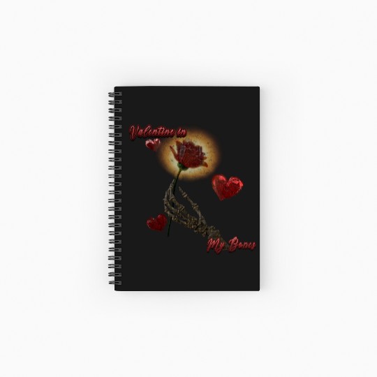 Valentine in My Bones - Gothic Skeleton Rose Spiral Notebooks   Ruled Line