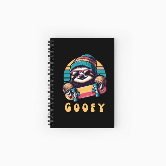 Goofy Skater Sloth - Funny Skateboard Freestyle Spiral Notebooks   Ruled Line