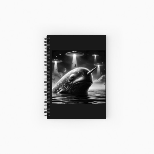 Narwhal Funny Graphic Selfie with UFOs Weird Alien Spiral Notebooks   Ruled Line