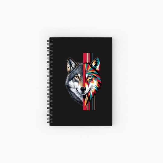 Realistic and Geometric Patterns Wolf Head Spiral Notebooks   Ruled Line