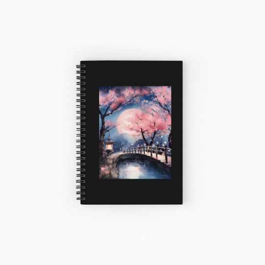Watercolor cherry blossom festival full moon Spiral Notebooks   Ruled Line