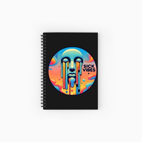 Psychedelic Melting Face with Vibrant Neon Spiral Notebooks   Ruled Line