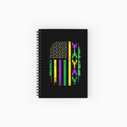 Mardi Gras US American flag with crawfish New Spiral Notebooks   Ruled Line