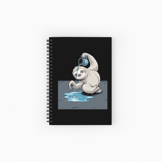 Aquarius Zodiac Sloth Pouring Water with Charm Spiral Notebooks   Ruled Line
