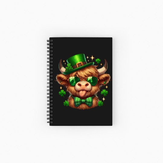 St Patricks Day Spiral Notebooks   Ruled Line - Irish Lucky cow