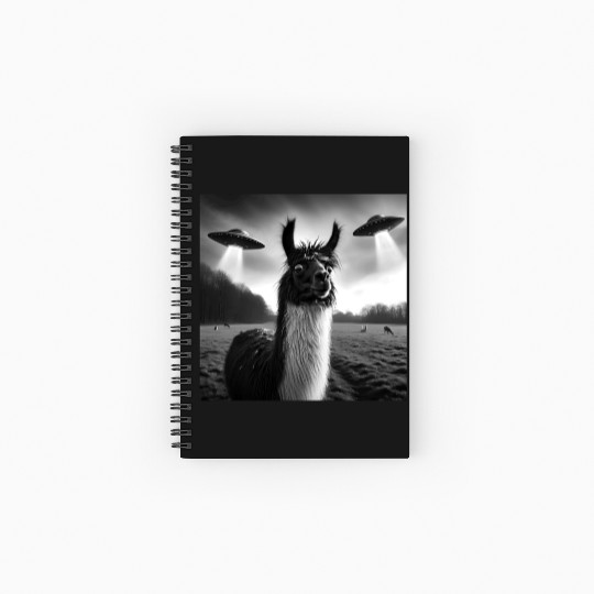 Llama alpaca Funny Graphic Selfie with UFOs Weird Spiral Notebooks   Ruled Line