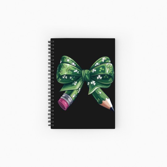 Lucky Clover Coquette Bow Pencil St Patrick's Day Spiral Notebooks   Ruled Line