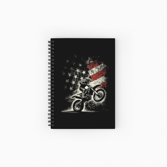 Vintage Patriotic Dirt Bike Motocross USA American Spiral Notebooks   Ruled Line