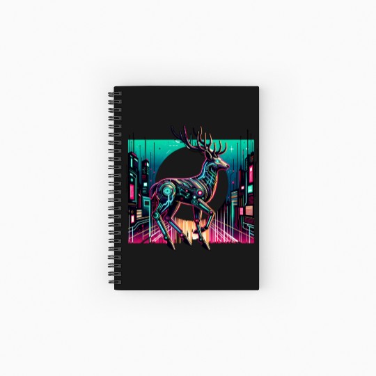 Cyberpunk Stag In Futuristic Cityscape Spiral Notebooks   Ruled Line