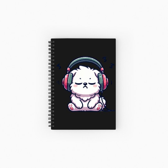 Chill Puppy with Headphones Illustration Spiral Notebooks   Ruled Line