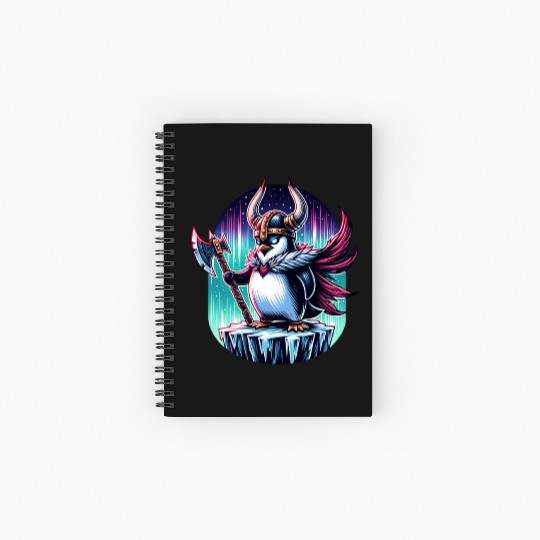 Viking Penguin Warrior Under Northern Lights Spiral Notebooks   Ruled Line