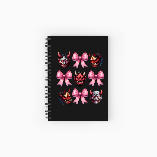 Coquette Bow Oni Yokai Devil Mask Pink Mothers Day Spiral Notebooks   Ruled Line