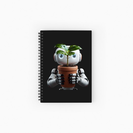 Robot Cradling Green Plant In Terracotta Pot Spiral Notebooks   Ruled Line