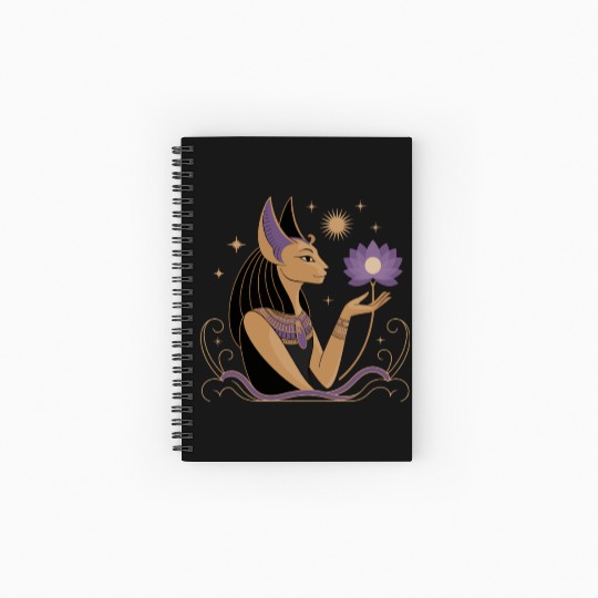 Serene Bastet Holding a Lotus Spiral Notebooks   Ruled Line