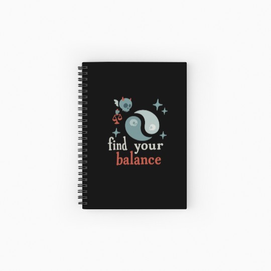 "Find Your Balance" Yin Yang Skull Graphic Spiral Notebooks   Ruled Line