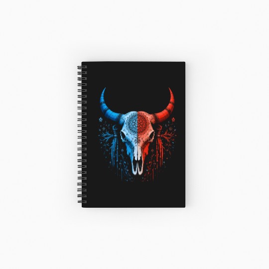 Tribal Skull Design Red Blue Split Art Spiral Notebooks   Ruled Line