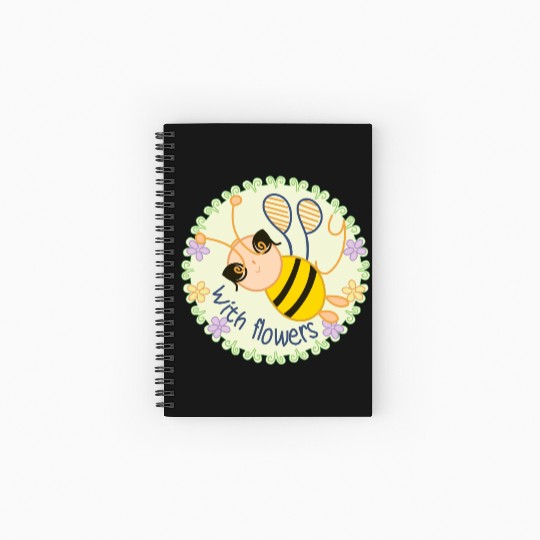 Happy Bee with Flowers - Spring Vibes Spiral Notebooks   Ruled Line
