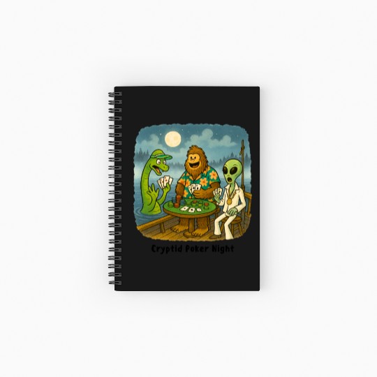 Bigfoot, Nessie and an Alien Play Poker - Cryptid Spiral Notebooks   Ruled Line