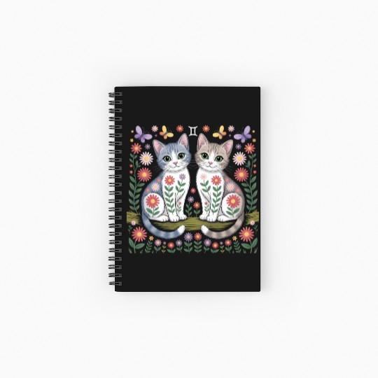 Gemini Zodiac Twin Cats Art Spiral Notebooks   Ruled Line