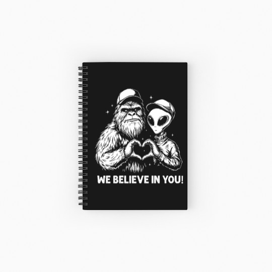 Alien Bigfoot Heart Hands Cryptid Funny Spiral Notebooks   Ruled Line